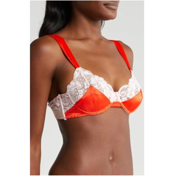 Free People x We Are HAH After Hours Bra Blood Orange Lace Padded Sz 30-38D NWT - Picture 4 of 8